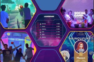 Montage pour le competitive social gaming avec joueurs, classement et annonce des vainqueurs