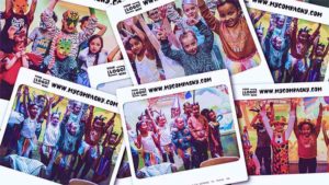 Mounting of printable photos for the photocall option, children in fancy dress celebrating a birthday
