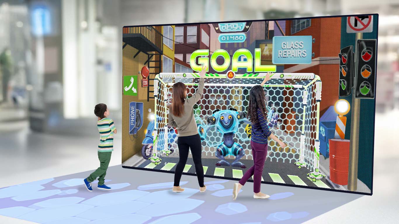 Groupe d'enfants s'amusant sur une solution Neo One LED - Mur interactif - Neo Xperiences