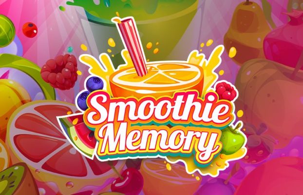 Logo du jeu interactif Smoothie Memory avec des fruits et un verre de jus
