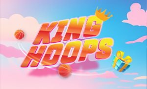 Logo du jeu interactif de basket King Hoops avec ballons et couronne
