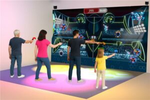 3D image of the Neo-Pad Mono setup showing a single interactive wall in an virtual reality play area