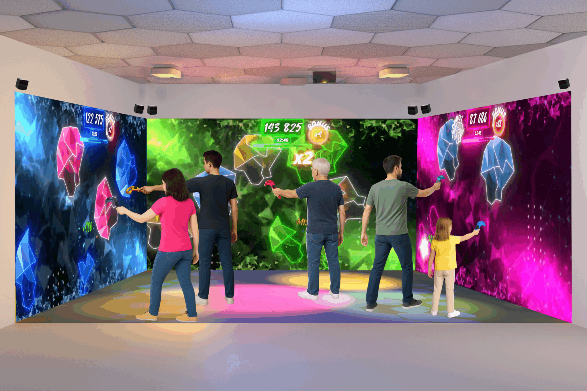 3D image of the Neo-Pad Trio showing an immersive room with three interactive augmented reality walls
